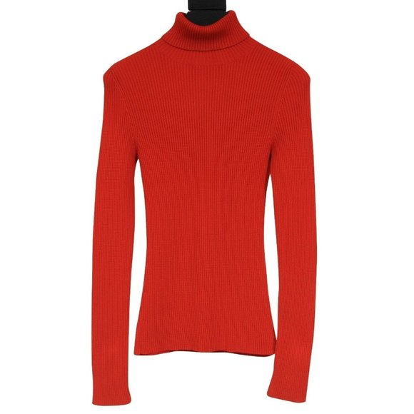 Balenciaga Red Pleated Stretch Knit Turtleneck Pullover Sweater Size 36 - Picture 1 of 12
